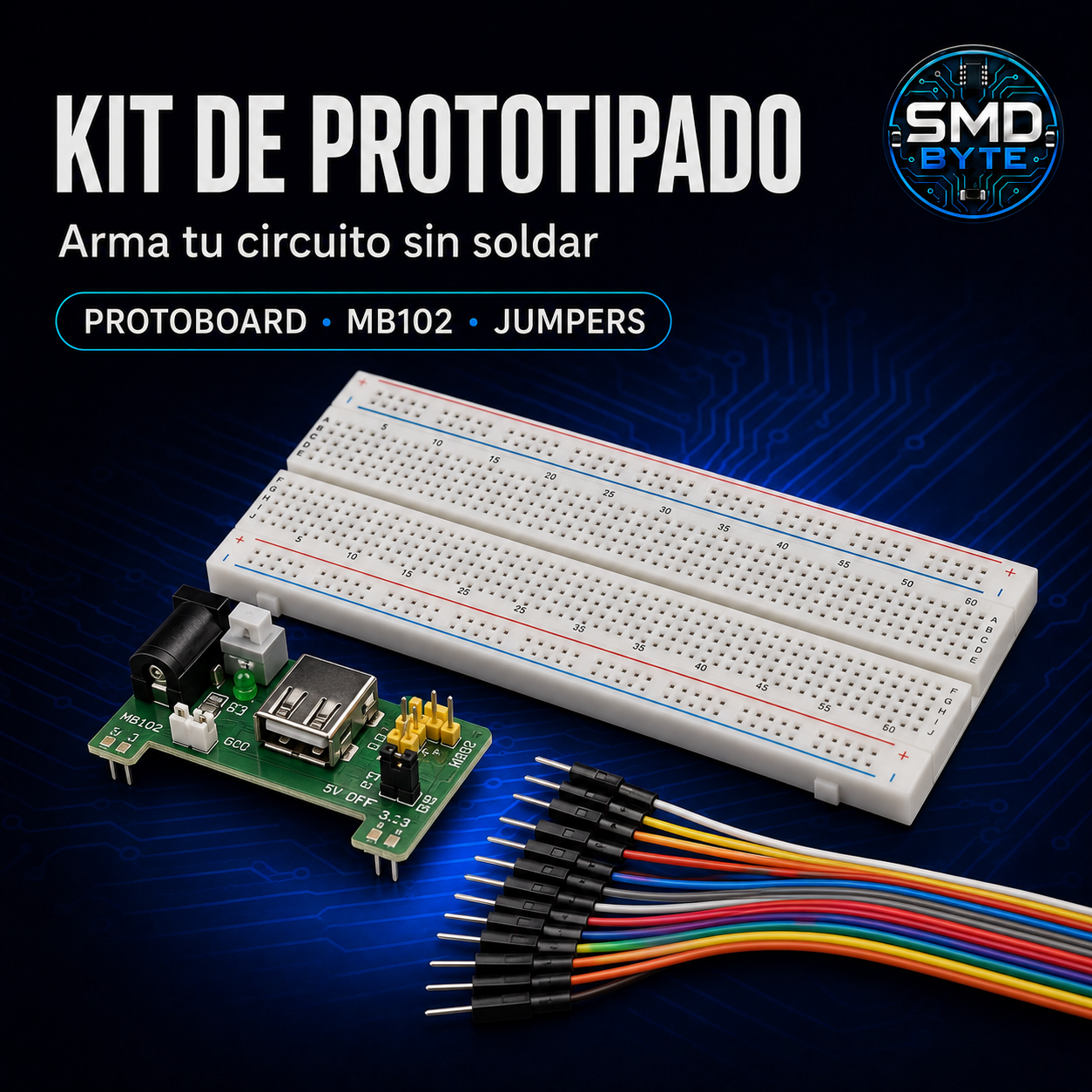 Kit Protoboard MB102 + Fuente 3.3V/5V + Jumpers