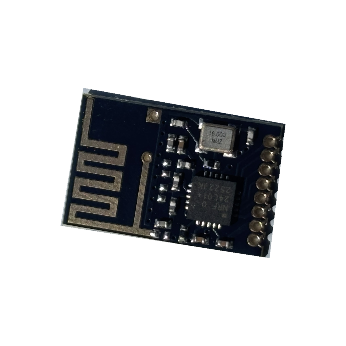Módulo mini transceptor nRF24L01 negro auténtico con antena PCB integrada sobre fondo blanco