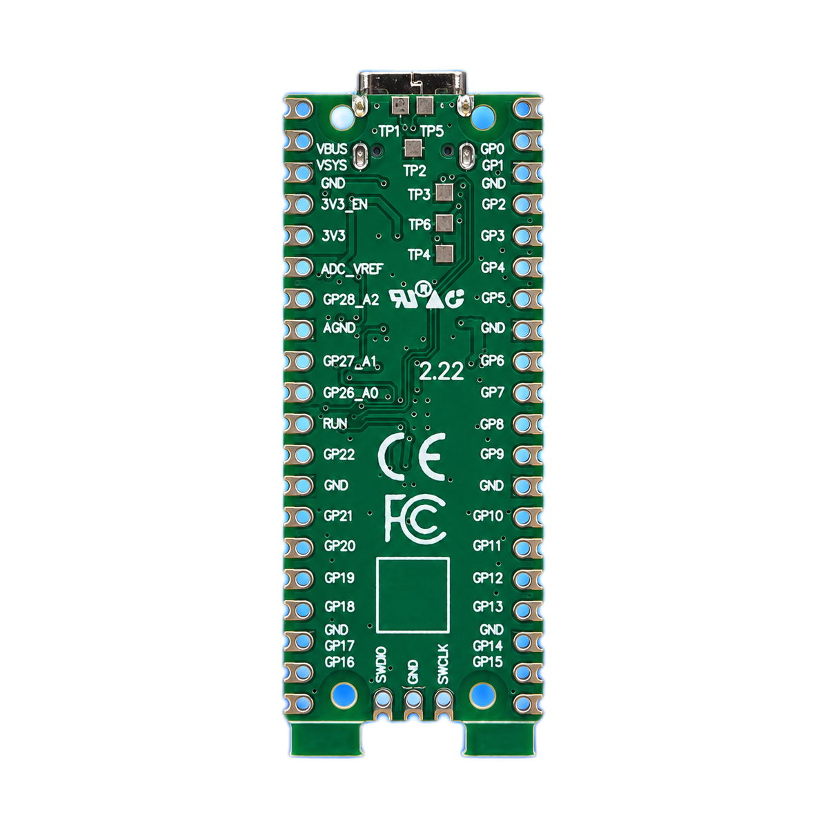 Raspberry Pi Pico RP2040 — USB-C, sin pines soldados