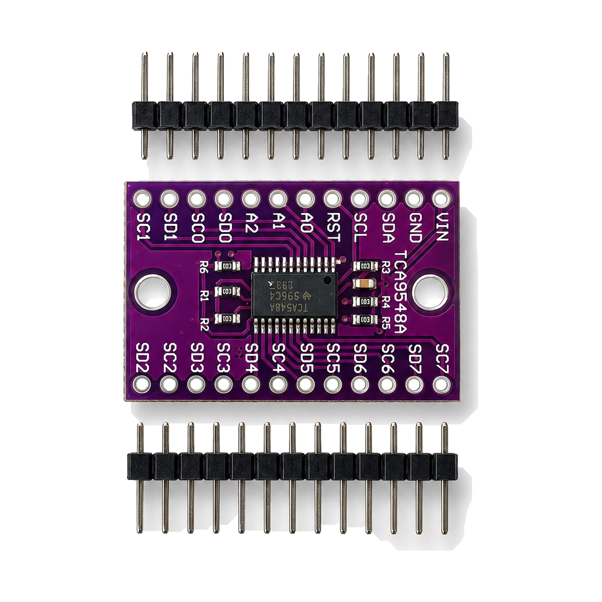 TCA9548A — Multiplexor I2C de 8 canales con pines